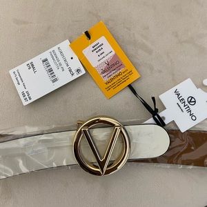 Valentino by Mario Valentino Bessy Embossed Logo Leather Belt - White